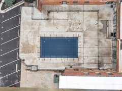 Pool and patio, with dedicated parking, shot from above