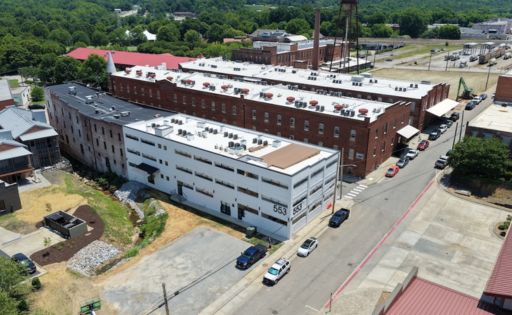 River District Lofts Pemberton Lofts building 4-story brick warehouse apartment building